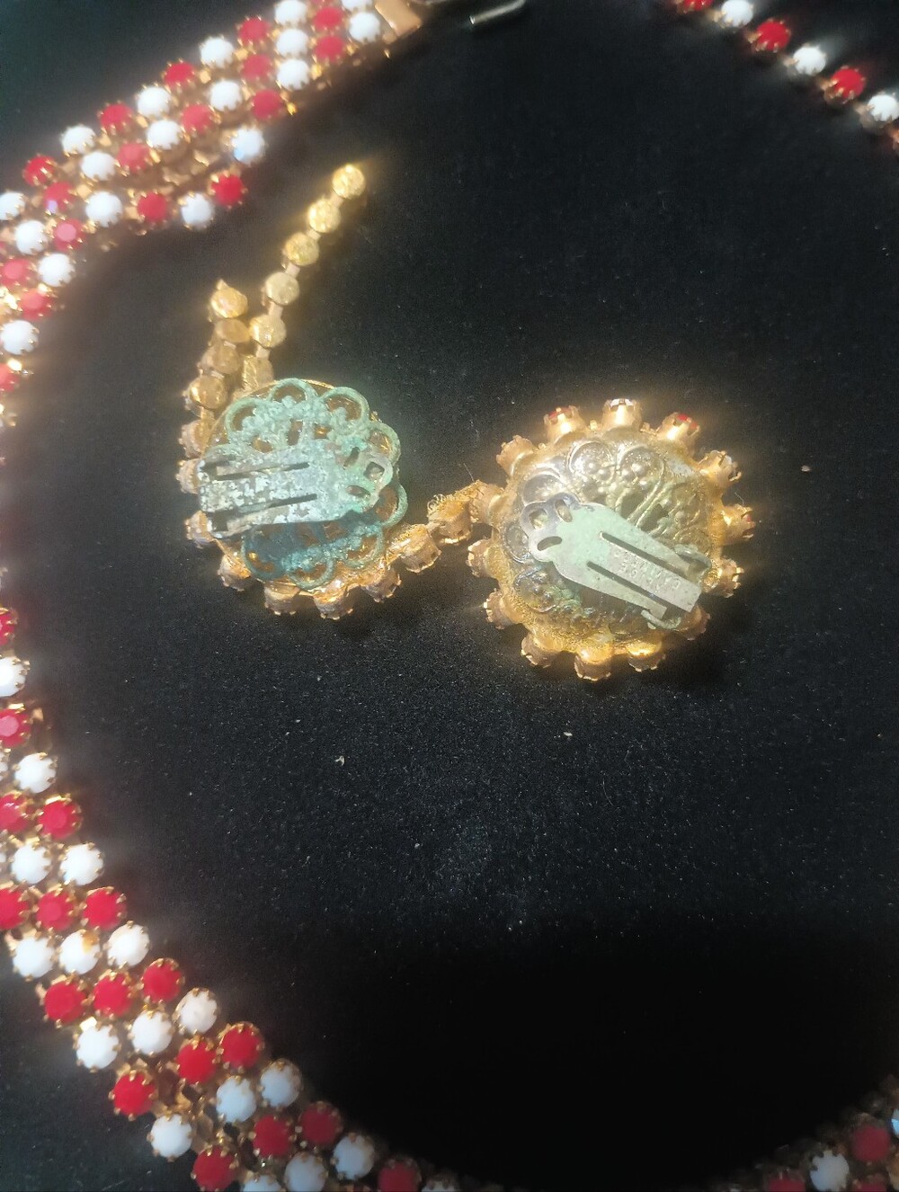 Vintage Alice Caviness Choker Necklace & Earrings. Red & White. Needs Repairs - Picture 5 of 8
